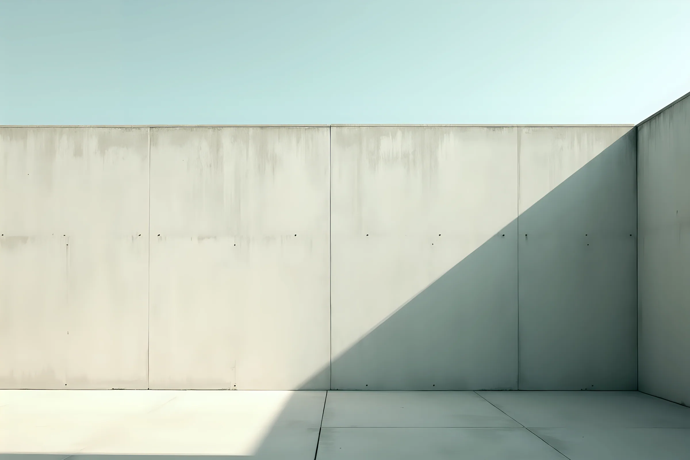 A desaturated, high-contrast photograph of concrete architecture in hard shadow, close material texture, graded to the brand's forest and stone tones.